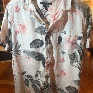 Marc Anthony Slim Fit Grey/Pink Hawaiian
